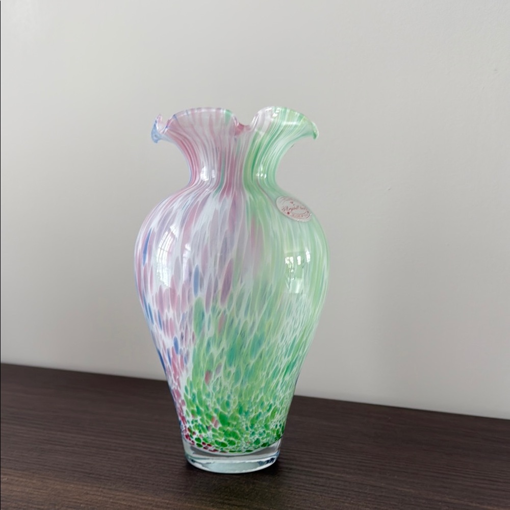 Murano Glass Vase with Green, Blue and Pink Accents - Picture 4 of 8
